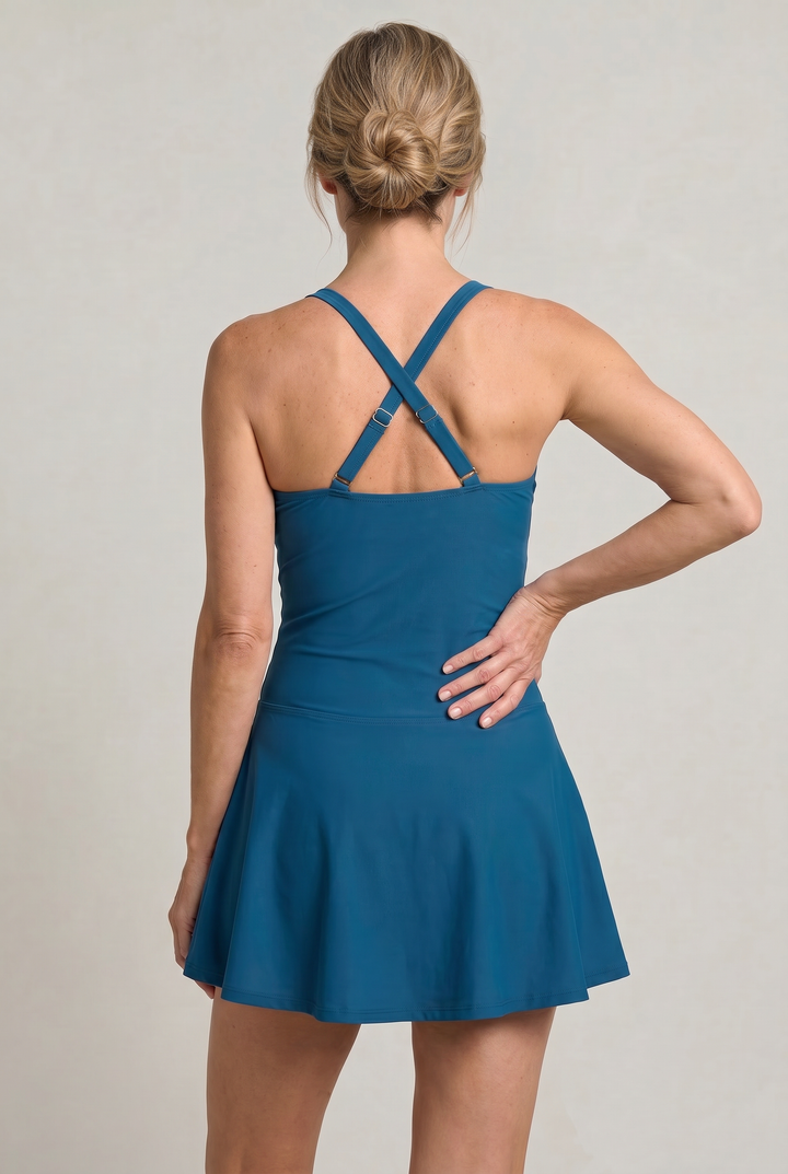 Women’s One-Piece Swimsuit with Sweetheart Neckline and Skirt