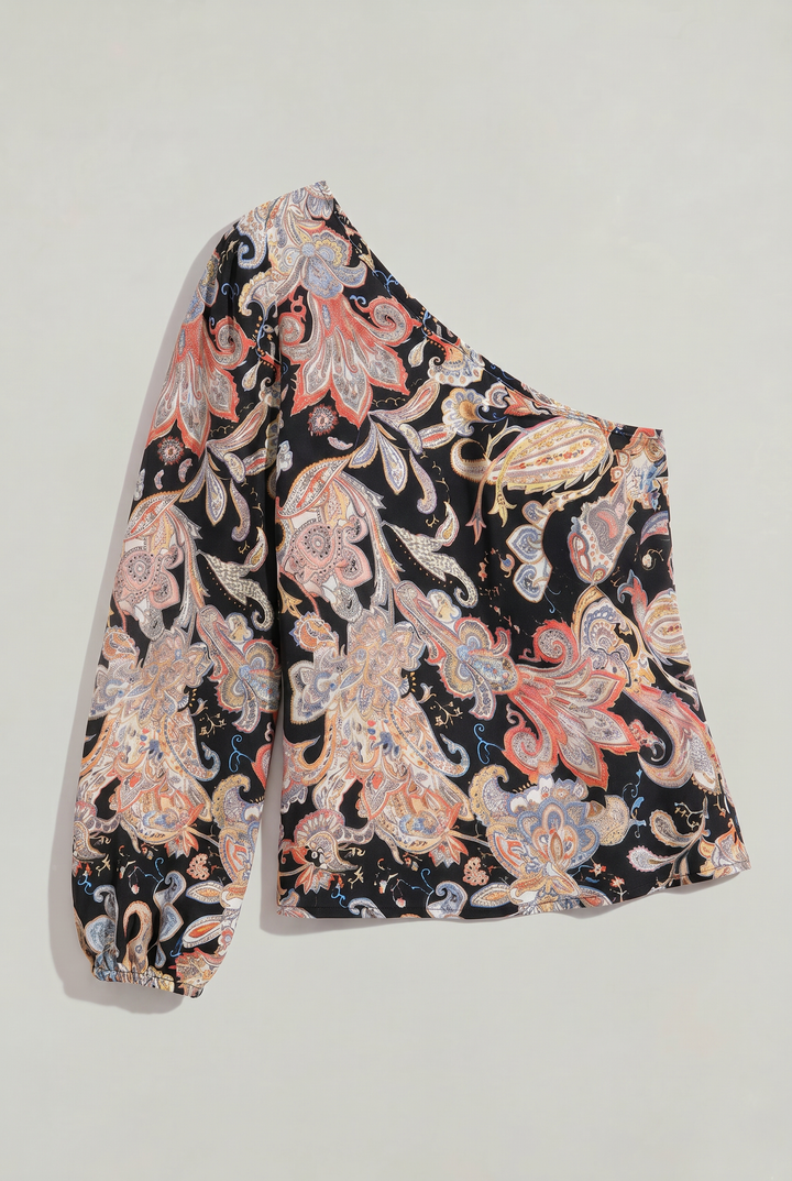Women's One Shoulder Printed Long Sleeve Blouse