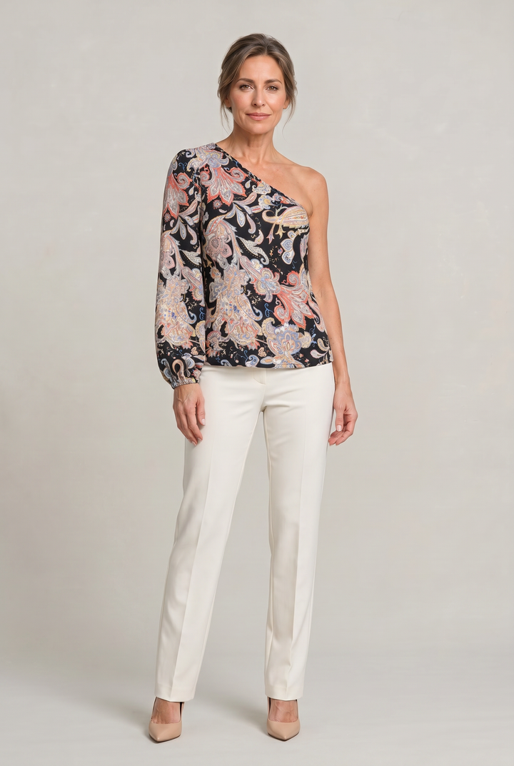 Women's One Shoulder Printed Long Sleeve Blouse