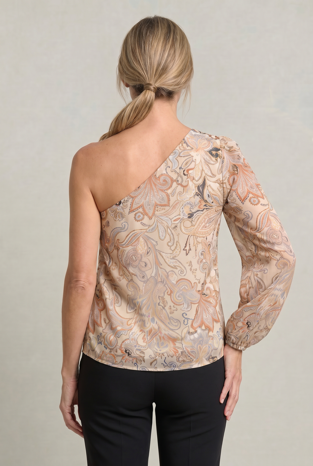 Women's One Shoulder Printed Long Sleeve Blouse