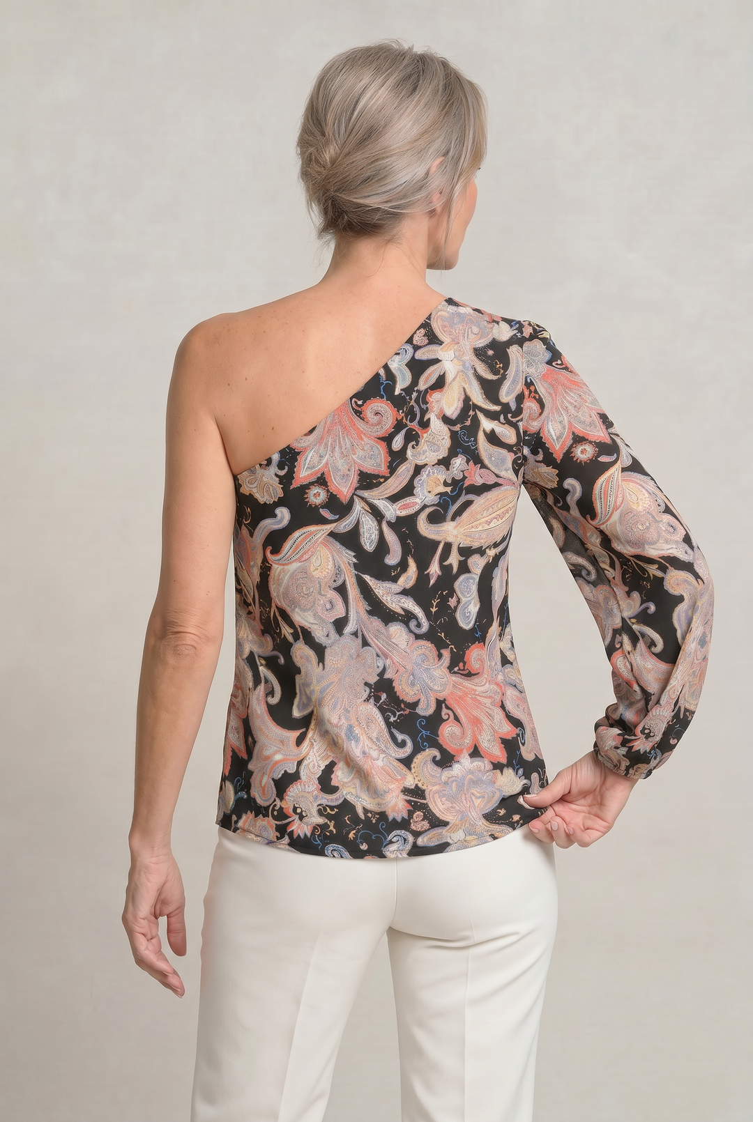 Women's One Shoulder Printed Long Sleeve Blouse