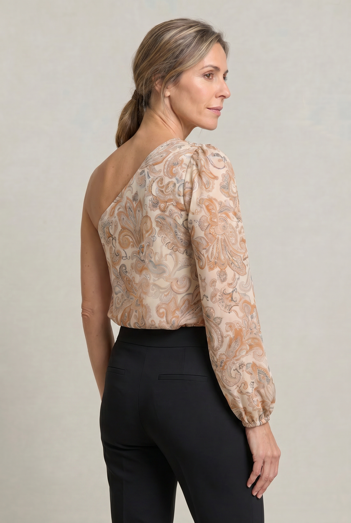 Women's One Shoulder Printed Long Sleeve Blouse