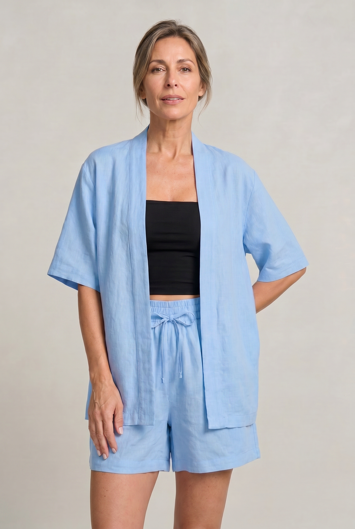Women's Linen Cardigan and Shorts Two Piece Set