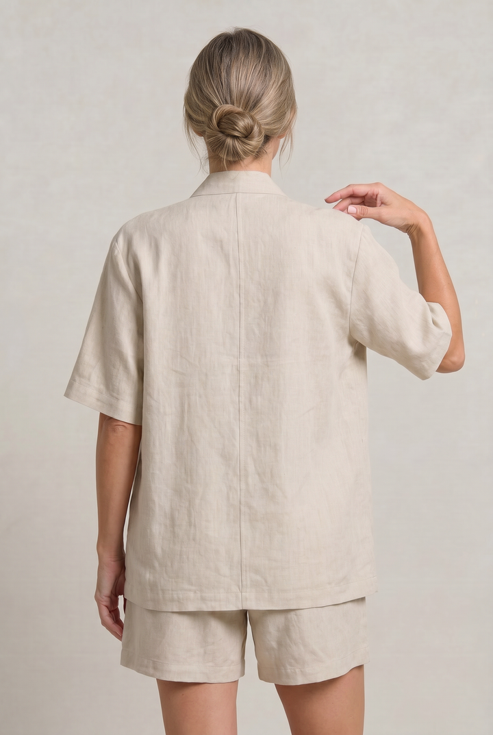 Women's Linen Cardigan and Shorts Two Piece Set