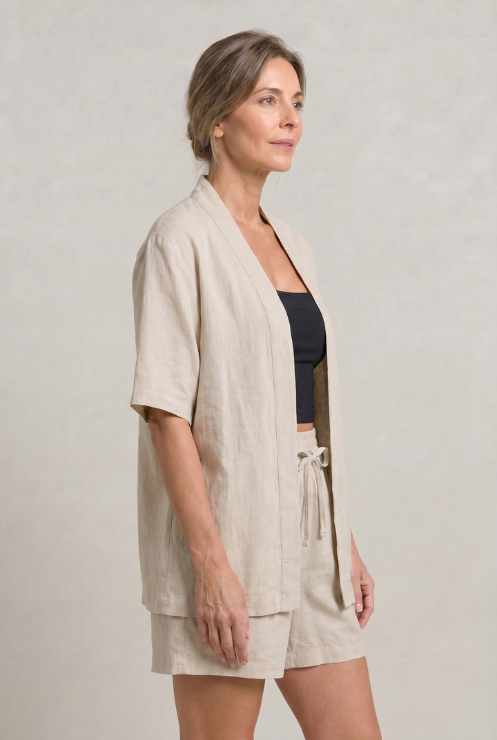 Women's Linen Cardigan and Shorts Two Piece Set