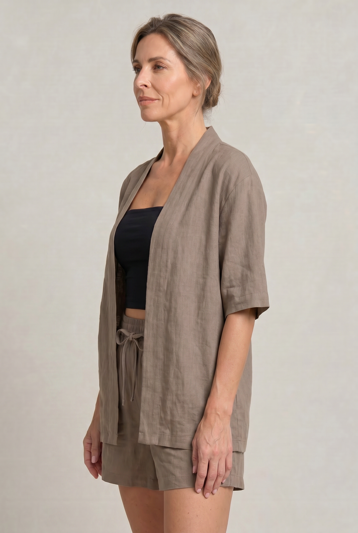 Women's Linen Cardigan and Shorts Two Piece Set