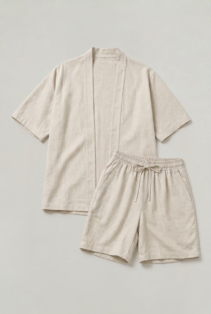 Women's Linen Cardigan and Shorts Two Piece Set