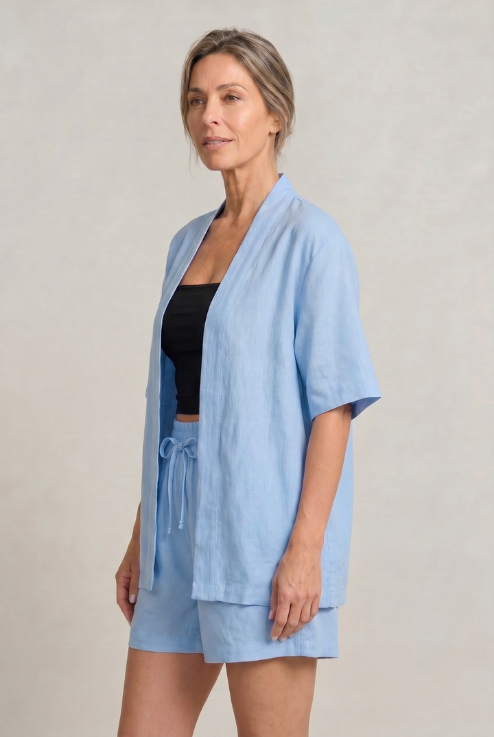 Women's Linen Cardigan and Shorts Two Piece Set