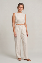 Women's Linen Sleeveless Top and Wide Leg Trousers Two Piece Set