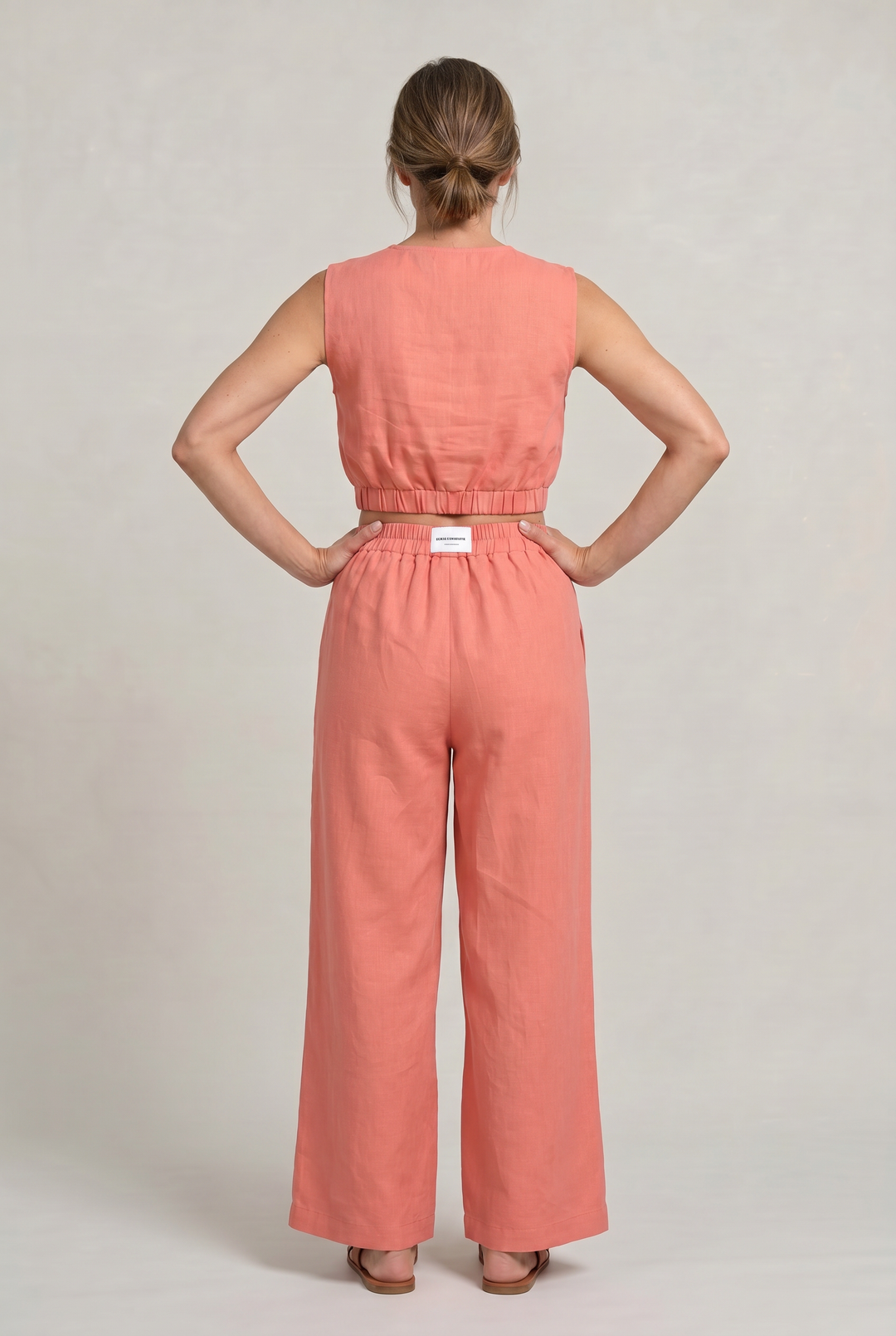 Women's Linen Sleeveless Top and Wide Leg Trousers Two Piece Set