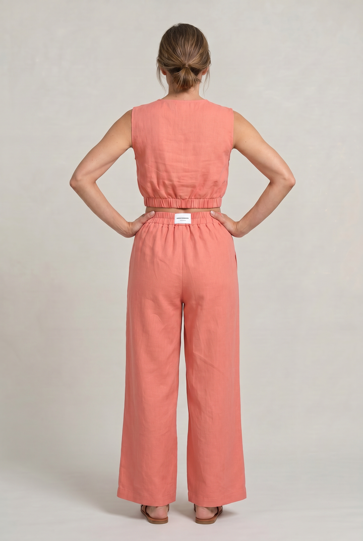 Women's Linen Sleeveless Top and Wide Leg Trousers Two Piece Set