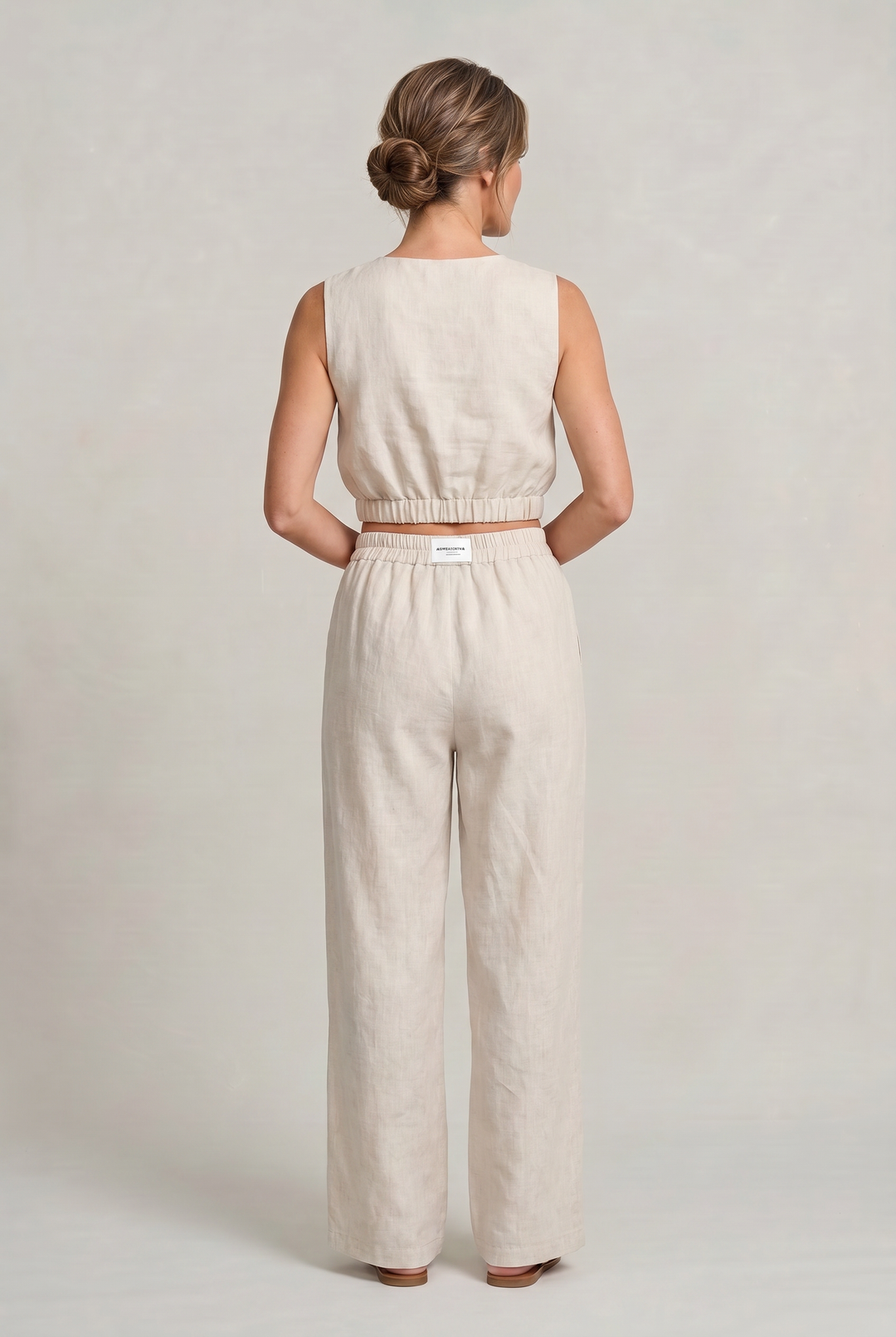 Women's Linen Sleeveless Top and Wide Leg Trousers Two Piece Set