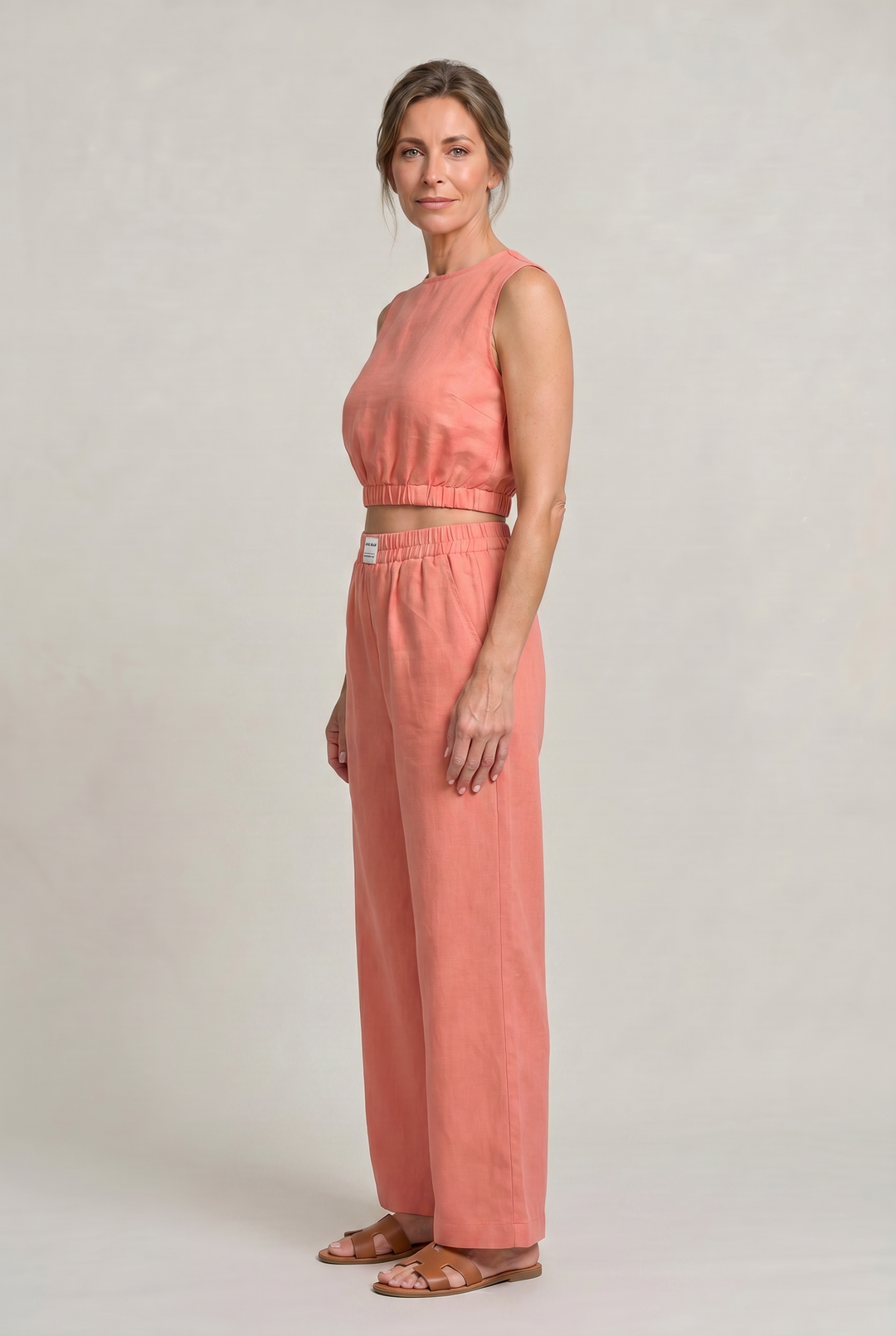 Women's Linen Sleeveless Top and Wide Leg Trousers Two Piece Set