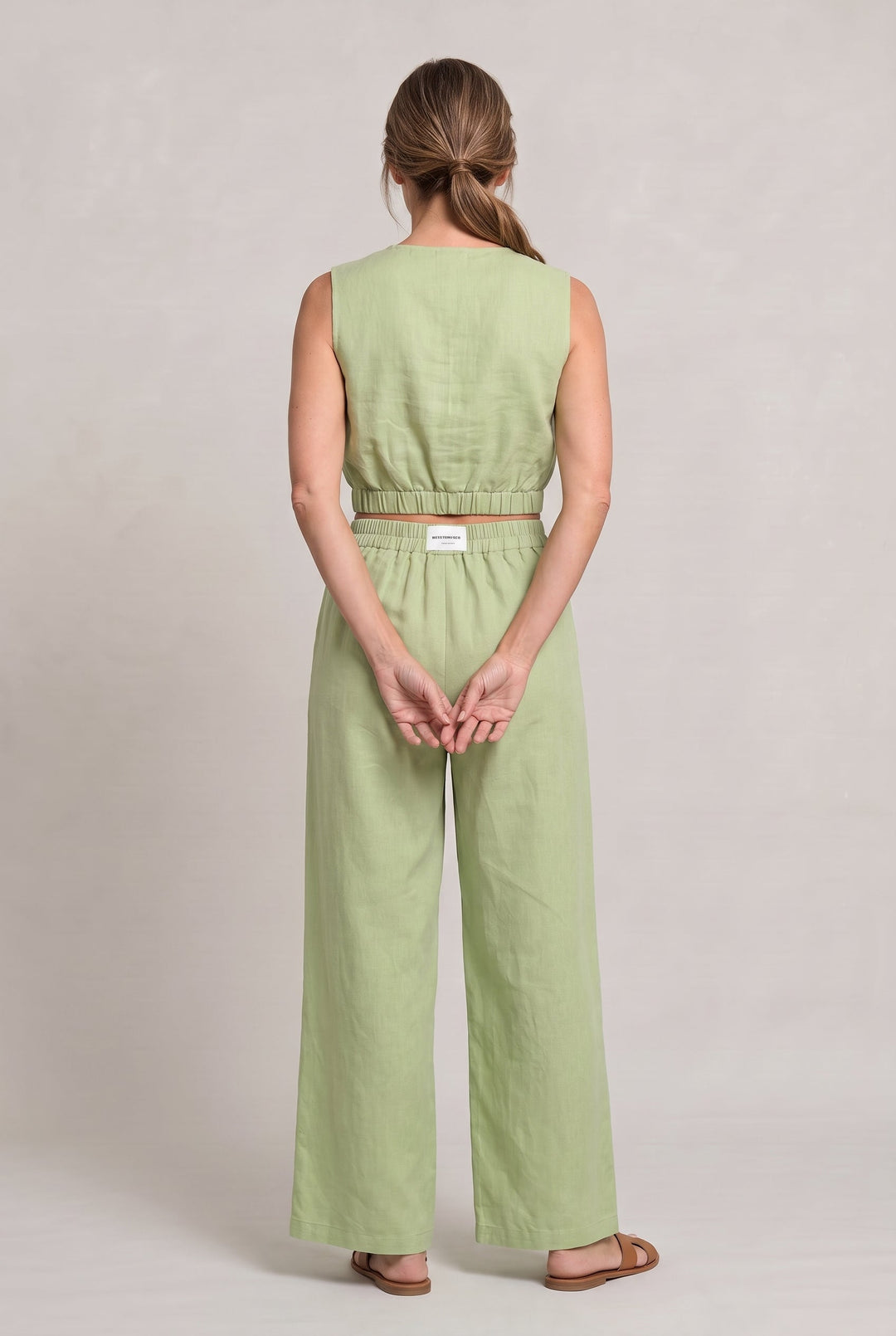 Women's Linen Sleeveless Top and Wide Leg Trousers Two Piece Set
