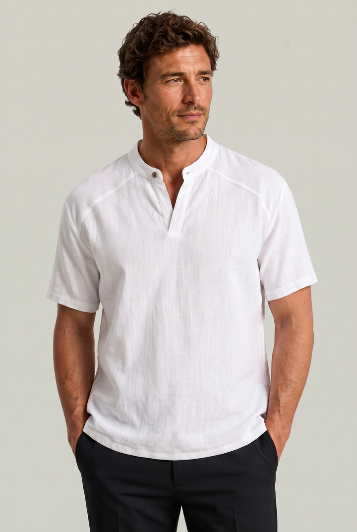 Men's Linen Short Sleeve Henley T-Shirt