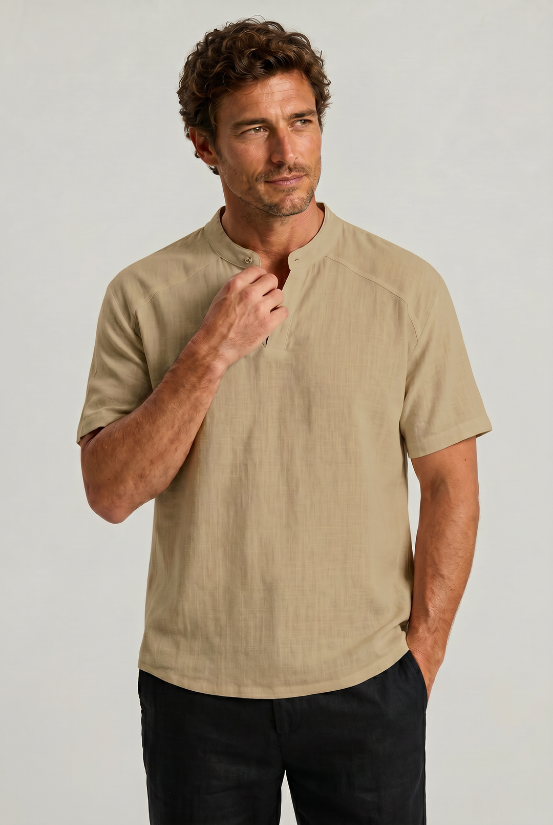 Men's Linen Short Sleeve Henley T-Shirt
