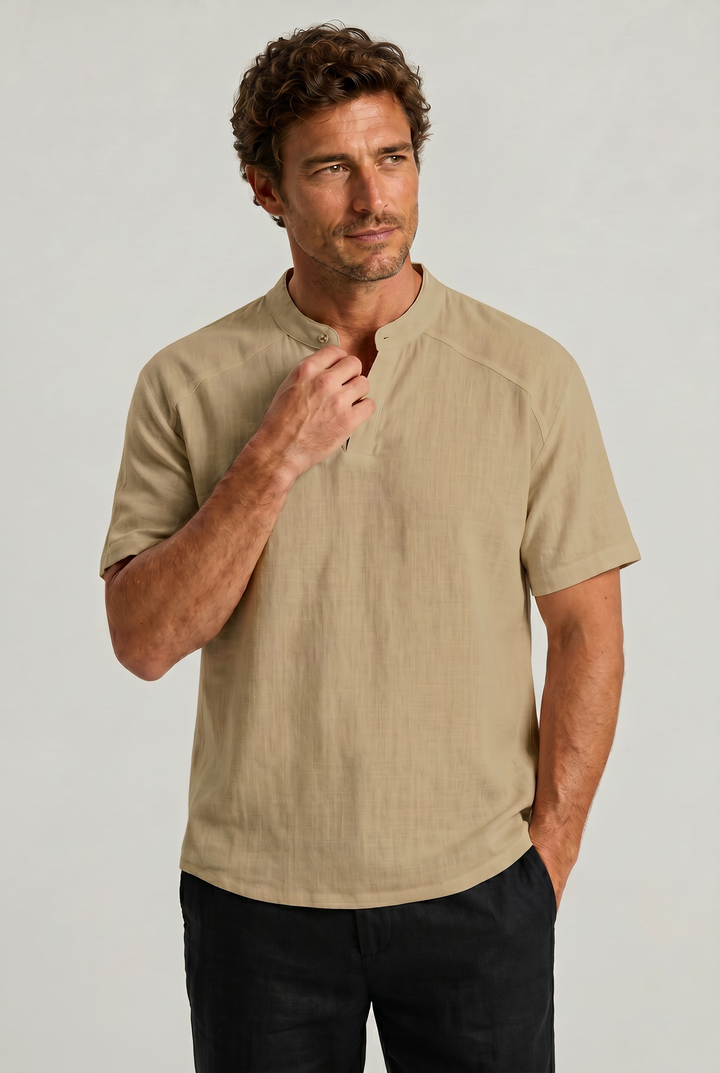 Men's Linen Short Sleeve Henley T-Shirt