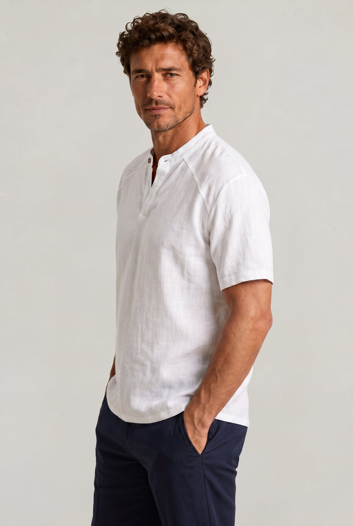 Men's Linen Short Sleeve Henley T-Shirt