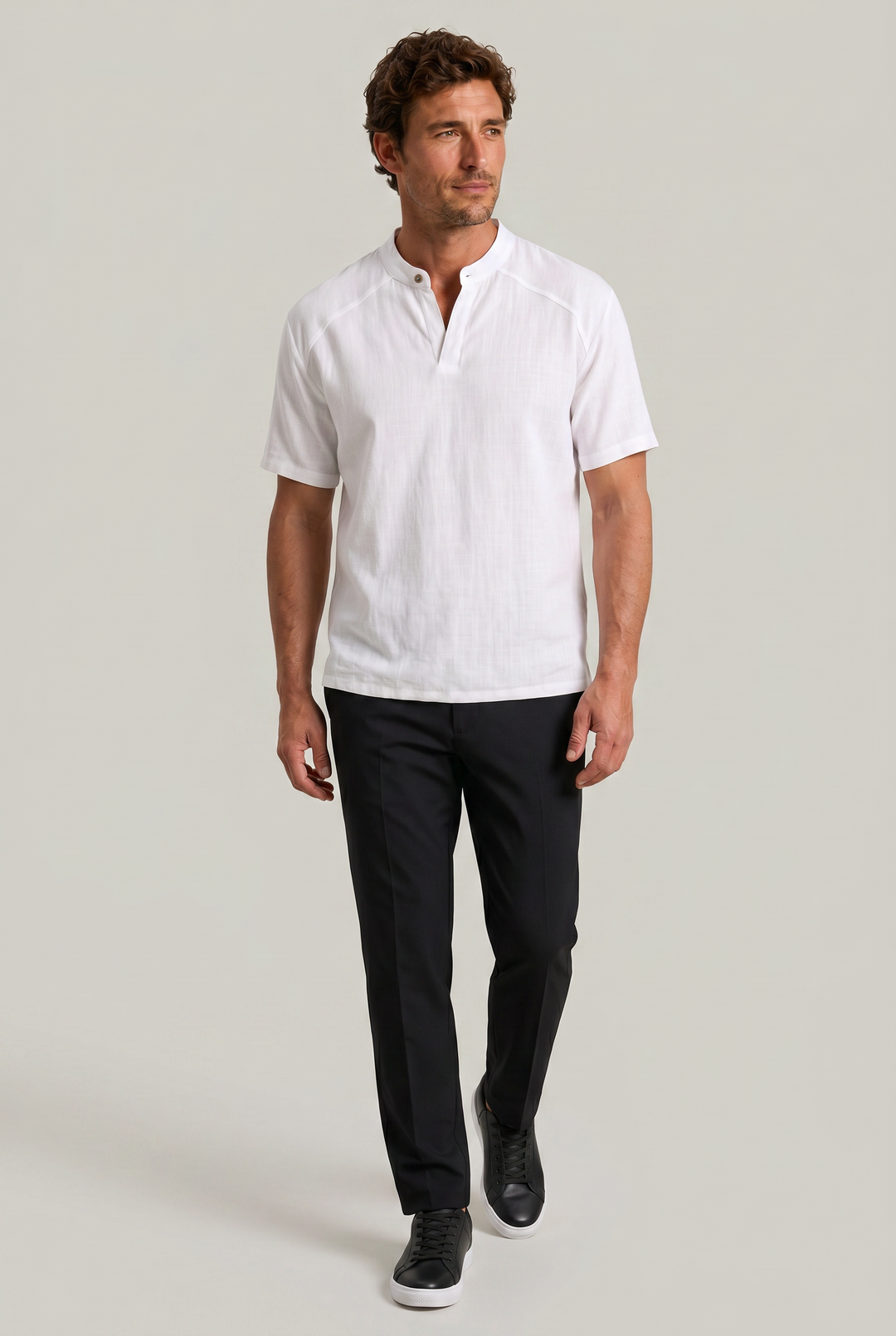 Men's Linen Short Sleeve Henley T-Shirt