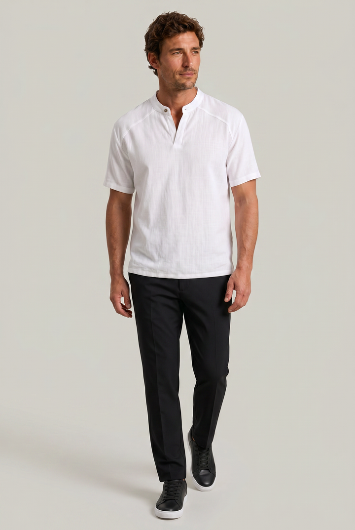 Men's Linen Short Sleeve Henley T-Shirt