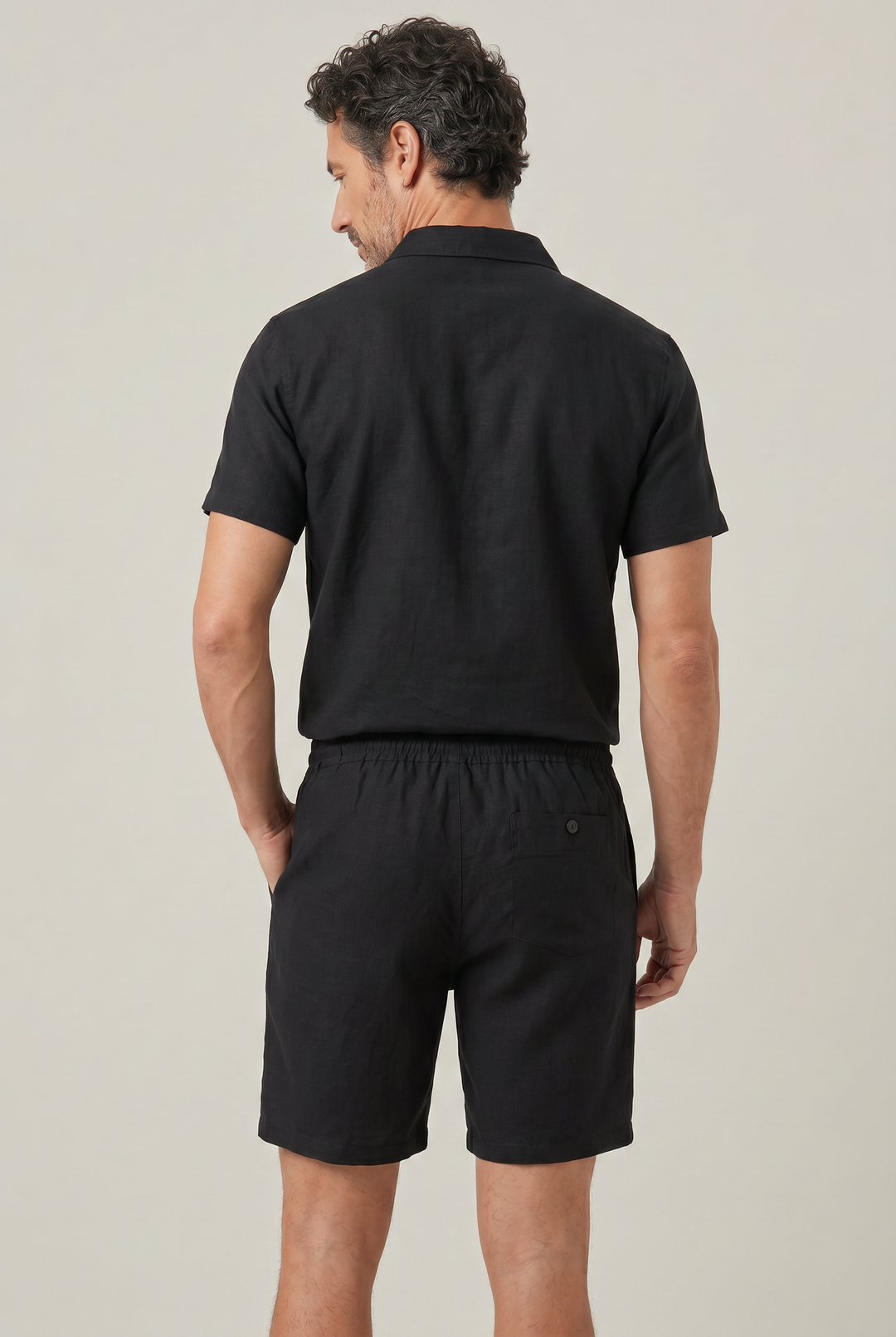 Men's Linen Short Sleeve Polo Shirt and Shorts Set