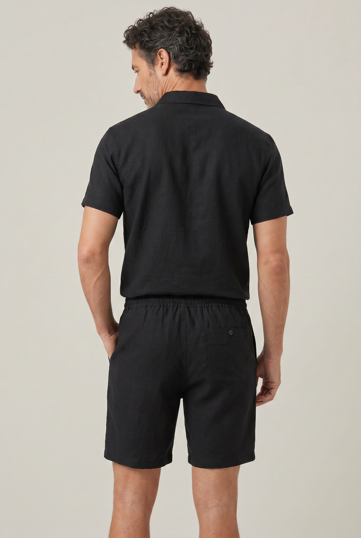 Men's Linen Short Sleeve Polo Shirt and Shorts Set