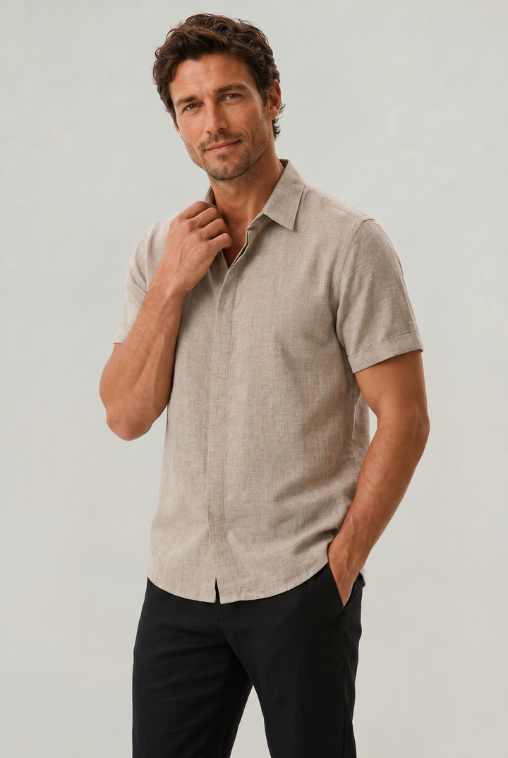 Men's Cotton-Linen Short Sleeve Shirt