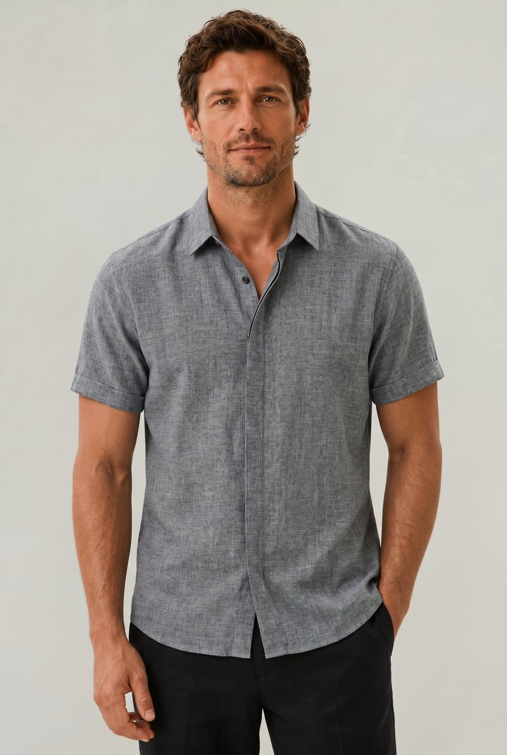 Men's Cotton-Linen Short Sleeve Shirt