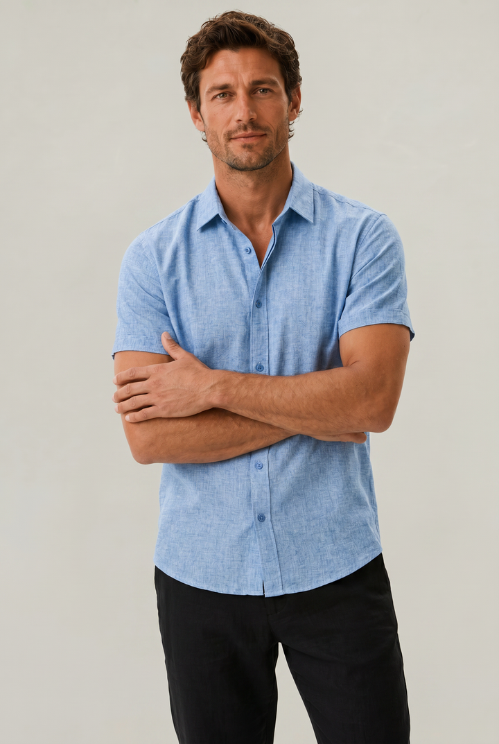 Men's Cotton-Linen Short Sleeve Shirt