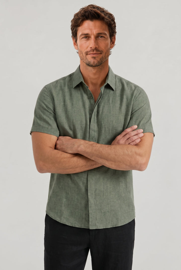 Men's Cotton-Linen Short Sleeve Shirt