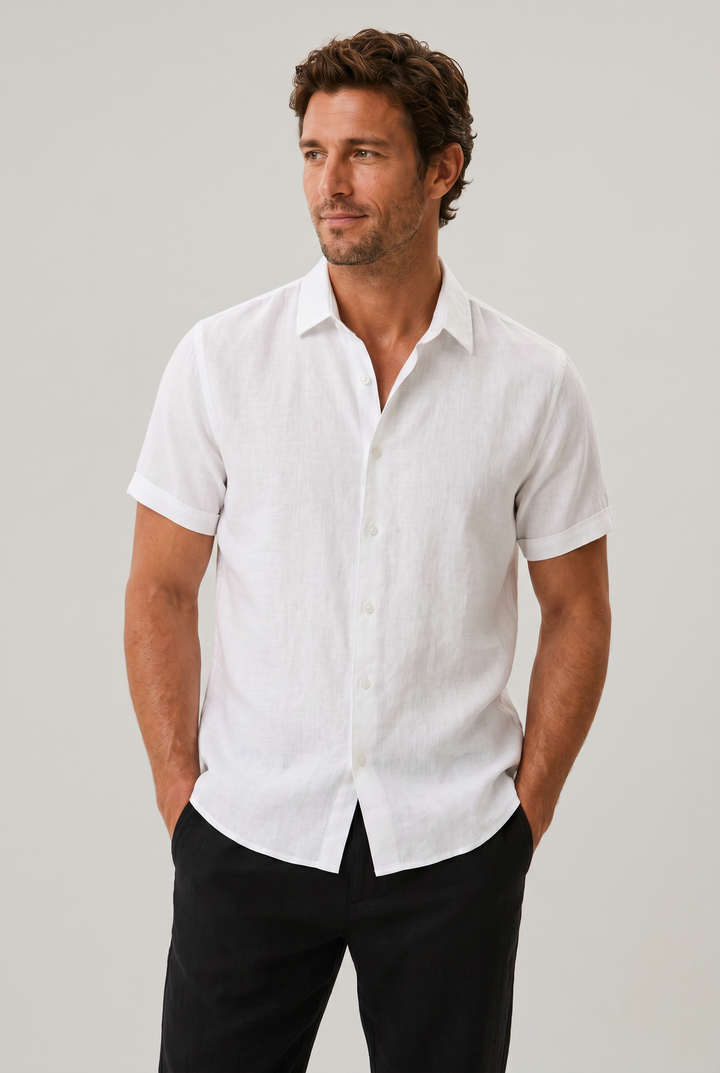 Men's Cotton-Linen Short Sleeve Shirt