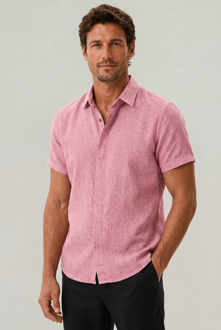 Men's Cotton-Linen Short Sleeve Shirt