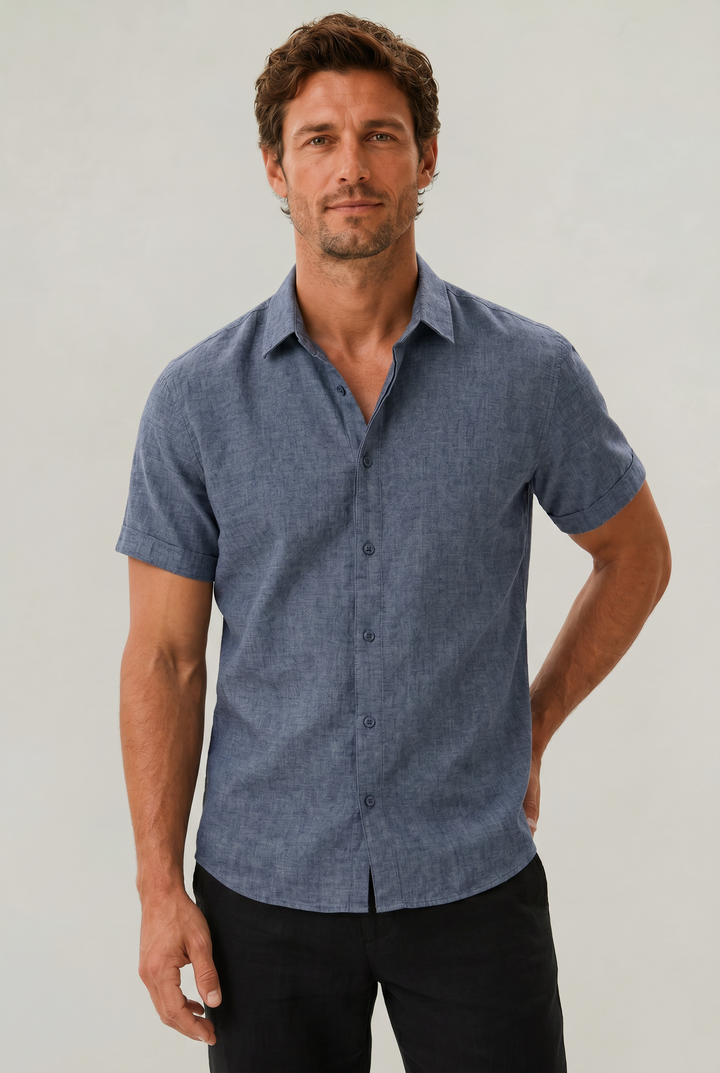 Men's Cotton-Linen Short Sleeve Shirt