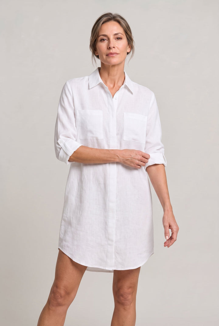 Women's Oversized Button Down Linen Shirt Dress