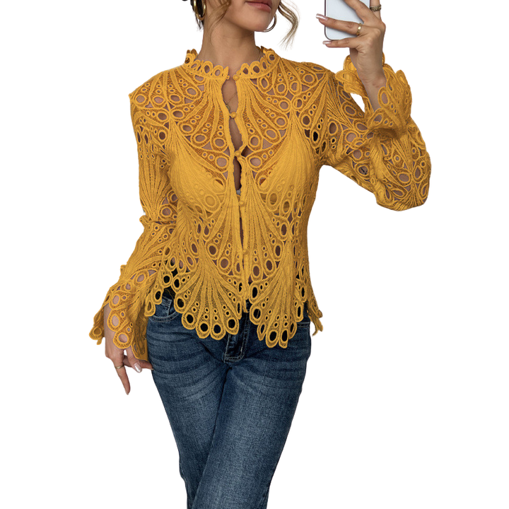 Ella | Lace Cutwork Tie-Front Blouse