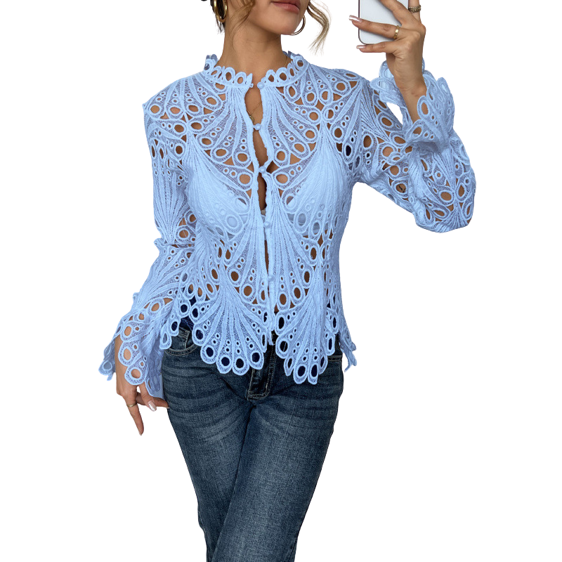 Ella | Lace Cutwork Tie-Front Blouse