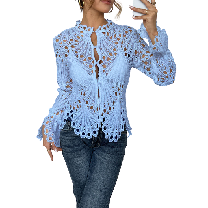 Ella | Lace Cutwork Tie-Front Blouse