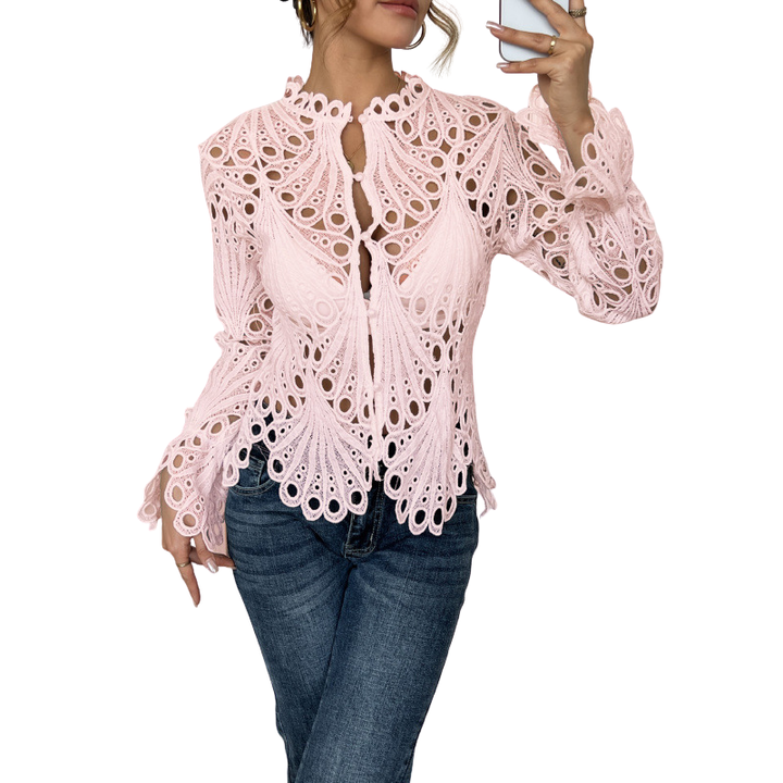 Ella | Lace Cutwork Tie-Front Blouse