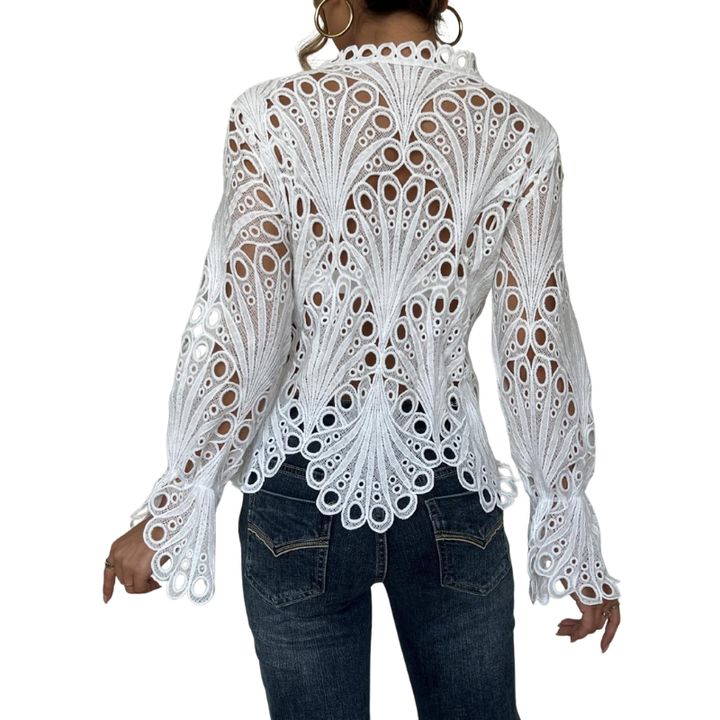 Ella | Lace Cutwork Tie-Front Blouse
