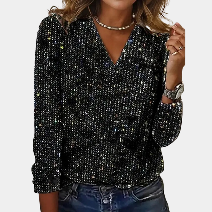 Zyvella | Sequin V-Neck Glitter Top