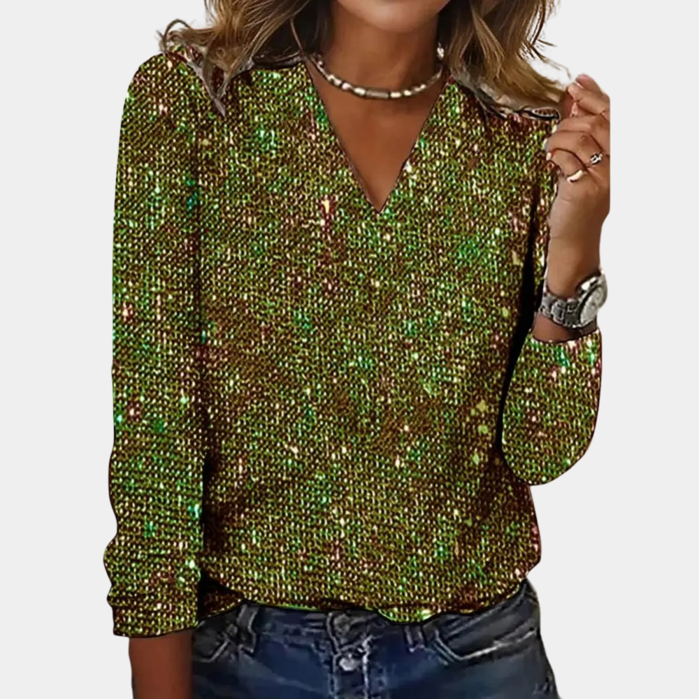 Zyvella | Sequin V-Neck Glitter Top