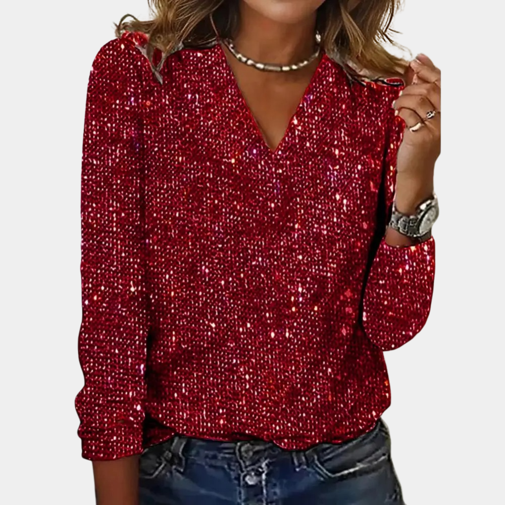 Zyvella | Sequin V-Neck Glitter Top