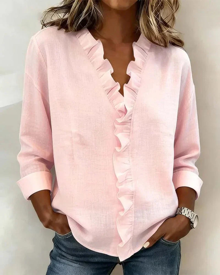 Livia | Elegant Ruffled V-Neck Women's Blouse