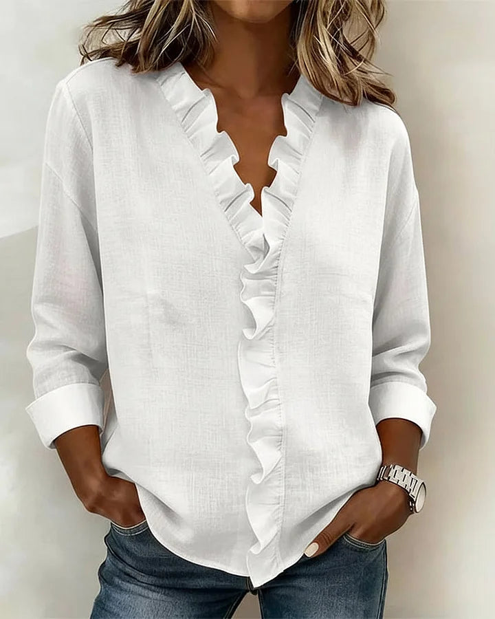 Livia | Elegant Ruffled V-Neck Women's Blouse