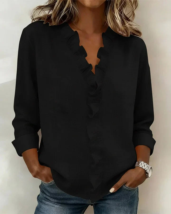 Livia | Elegant Ruffled V-Neck Women's Blouse