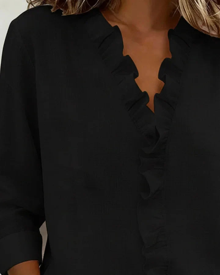Livia | Elegant Ruffled V-Neck Women's Blouse