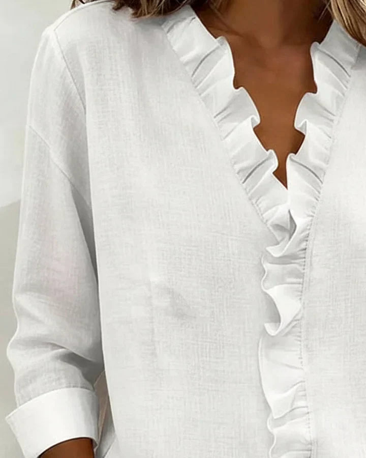 Livia | Elegant Ruffled V-Neck Women's Blouse