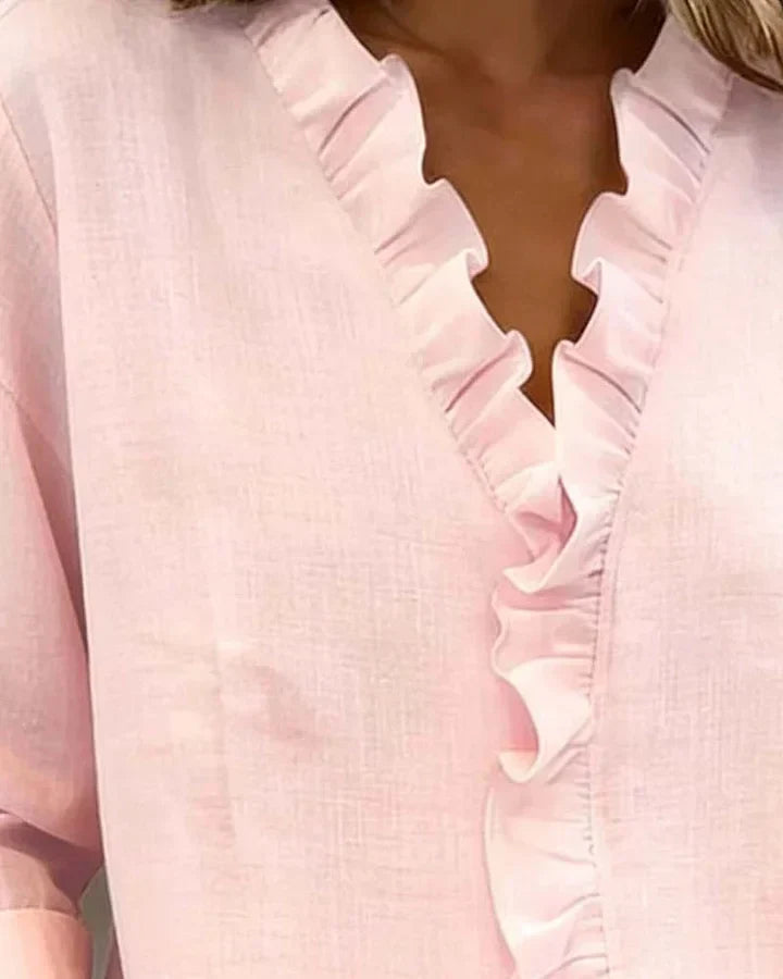 Livia | Elegant Ruffled V-Neck Women's Blouse