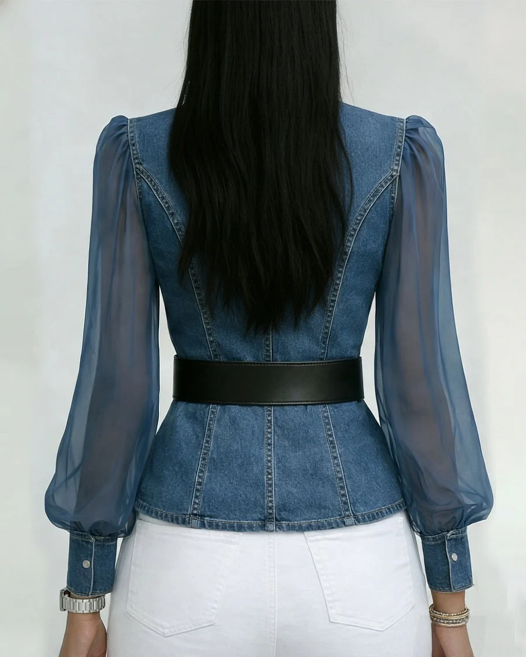 Livia | Elegant Wrap-Around Women's Top with Chiffon Sleeves