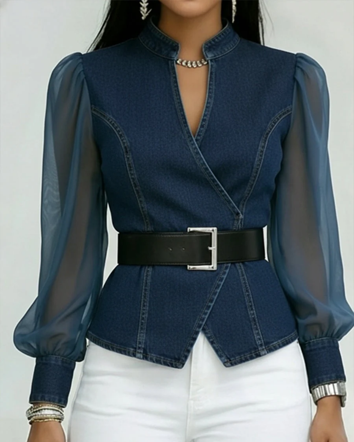 Livia | Elegant Wrap-Around Women's Top with Chiffon Sleeves